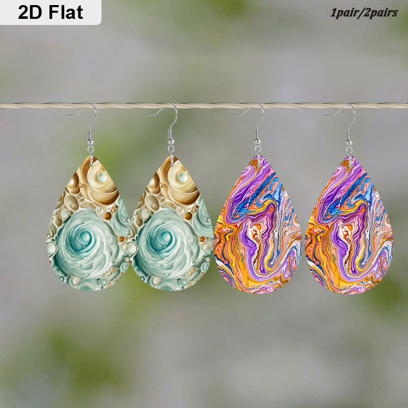 Women's Dual Design Swirl PU Dangle Earrings